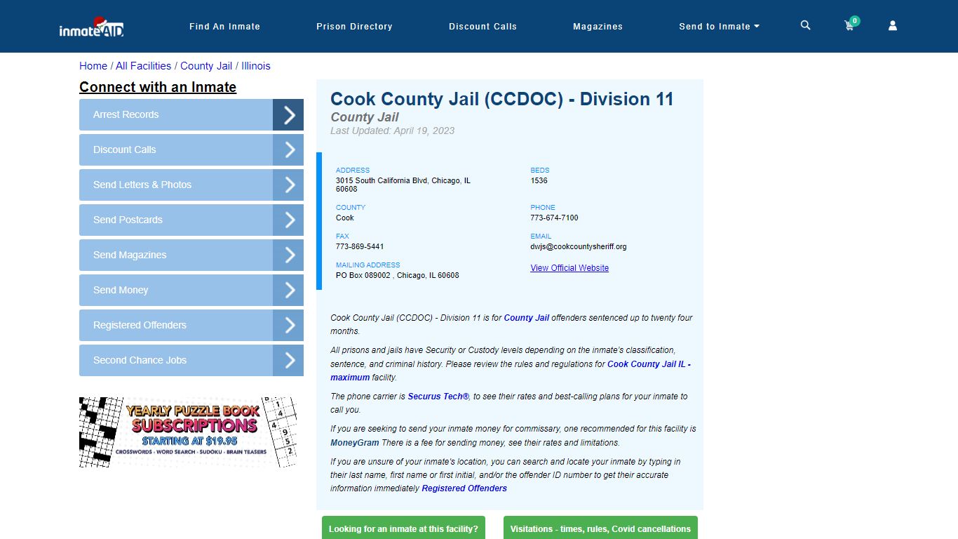Cook County Jail (CCDOC) - Division 11 - Inmate Locator - Chicago, IL