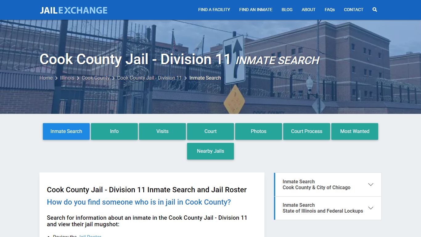 Cook County Jail - Division 11 Inmate Search - Jail Exchange